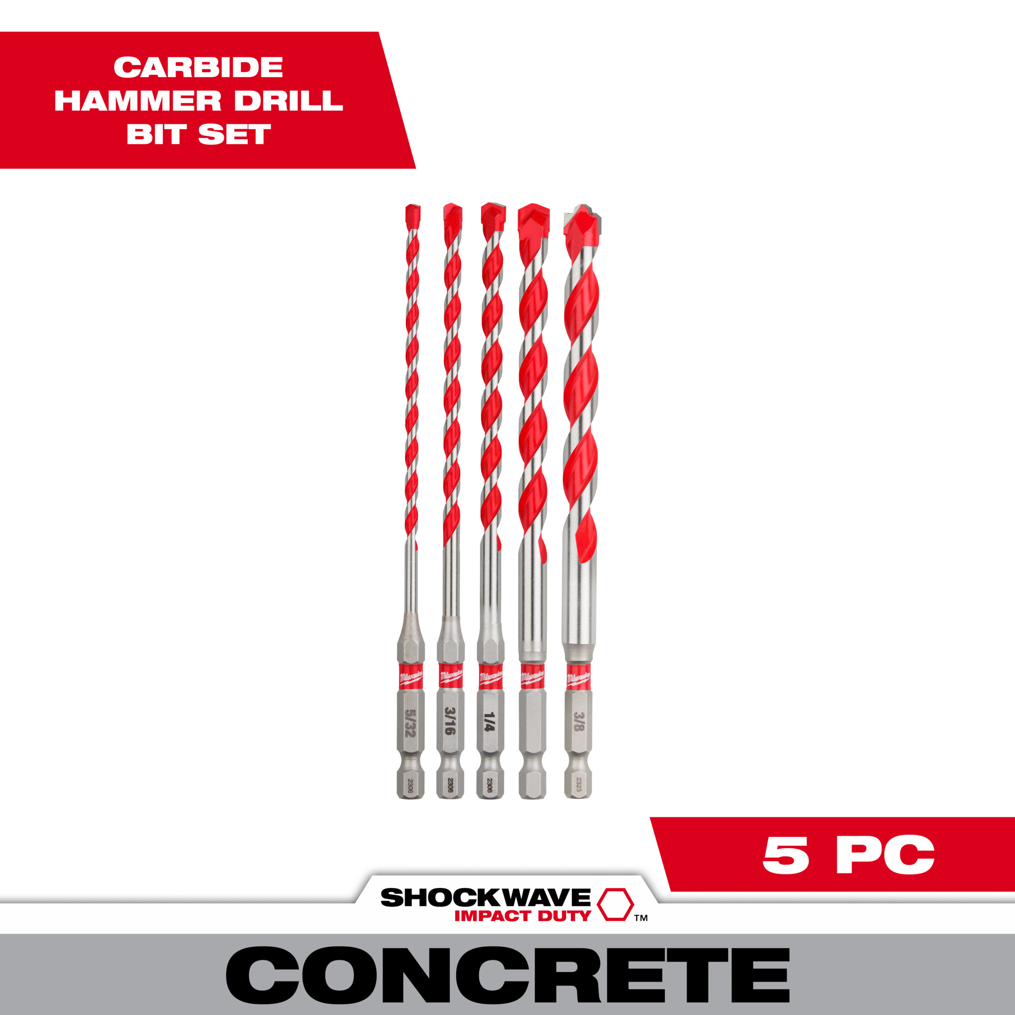 Milwaukee® Shockwave(tm) Carbide Hammer Drill Bit Kit, 5-Pc., Model# 48-20-9051